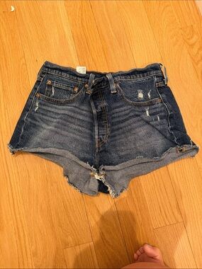 Levi's Dark Blue Distressed Cutoff Denim Shorts